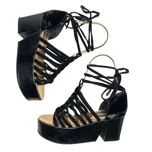 Chanel Interlocking CC Logo Wood Platform Velvet Gladiator Sandal EU 39 US 8-8.5 - Picture 6 of 11